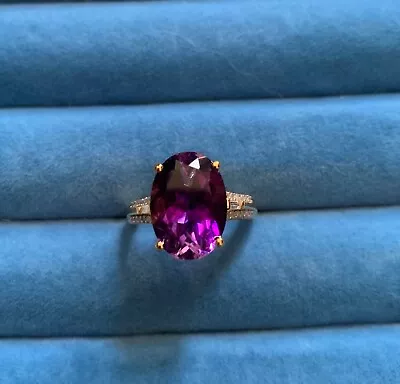 Moroccan Amethyst Diamond (0.20 Cts) Ring In Vermeil YG Over Sterling - Size 6 • $89.88