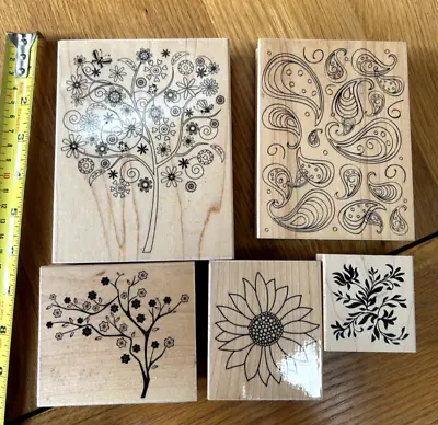 £12 • Buy Bundle Of 5 Wooden Rubber Stamps - Floral Theme