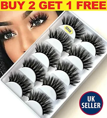 5 Pairs 3D Fake Eyelashes Long Thick Natural False Eye Lashes Set Mink Makeup UK • £2.99