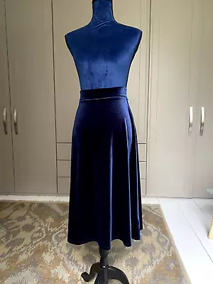 Velvet Midi Skirt. Navy Blue. Size 6 • £15