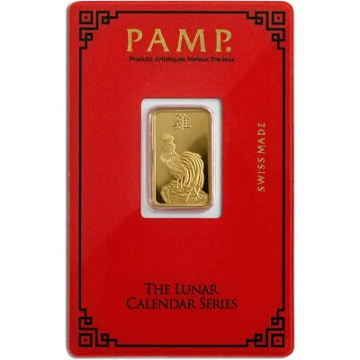 5 Gram Gold Bar - PAMP Suisse - Lunar Year Of The Rooster - 999.9 Fine In Assay • $429.65