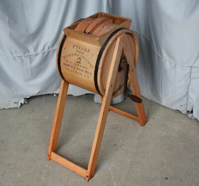 $525 • Buy Antique Floor Model Wood Butter Churn – Fylers Improved – Primitive Pine