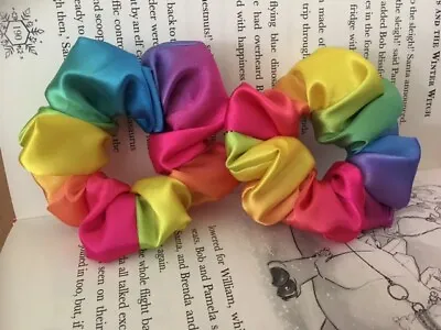 Small Satin Rainbow Hair Scrunchies 2 Pack Rainbows Scrunchie Tie Band Elastic • £4.69