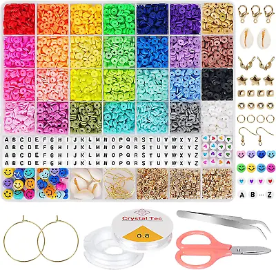 £11.39 • Buy 6380Pcs Clay Beads Kit, 28 Colors Flat Round Polymer Clay Beads For Jewelry Maki