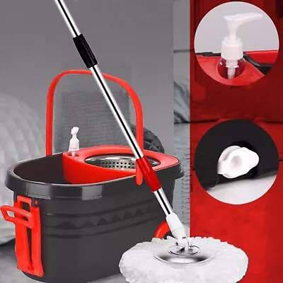 Spin Mop And Bucket With Wringer Set On Wheels With 3 Microfiber Mop Head Black • $29.99