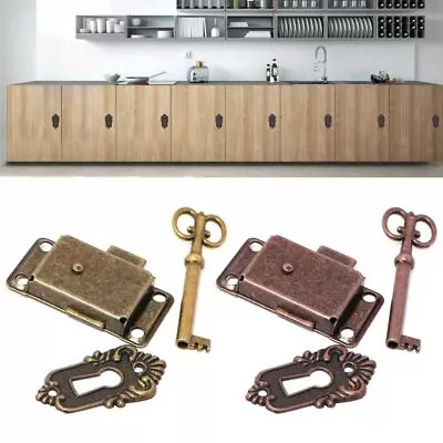 Wardrobe Cabinet Drawer Lock Jewelry Box Antique Iron Door Lock Lock + Key • $15.03