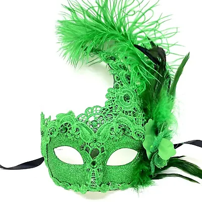 Women's Masquerade Feather Mask Venetian Halloween Wedding Mardi Gras Costumes • $19.95