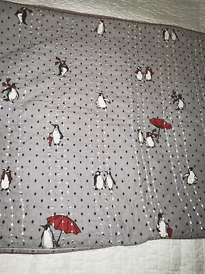 Vera Bradley Pillow Sham Playful Penguins Gray Quilted  26.5  X 21.5 Cotton GUC • $24