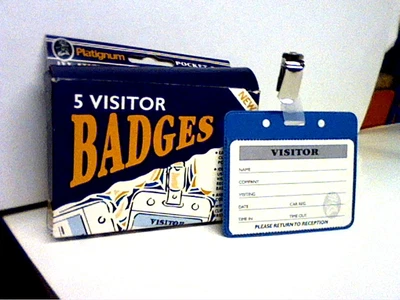 £3.75 • Buy 5 XPLATIGNUM-IVY VISITORS-NAME-ID BADGES LANDSCAPE-BLUE-97x79mm WITH CARDS/CLIPS