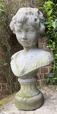 Vintage Gorgeous Old Weathered Stone Female Bust Mascot Garden Statue Interior • £21
