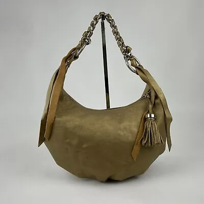 B Makowsky Metallic Gold Leather Hobo Shoulder Bag Purse Chain Top Handle • $31.99