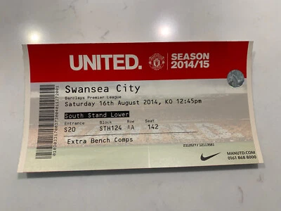 £10 • Buy 2014 Jesse Lingard/LVG Manchester United Debut V Swanse PL Ticket 16.8.14