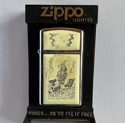 Vintage Zippo Lighter With Sketch Style Nautical Illustration NR39 • $50