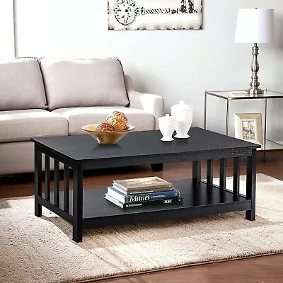 Mission Coffee Table Black Wood Living Room Table With Shelf 40 Black • $152.19