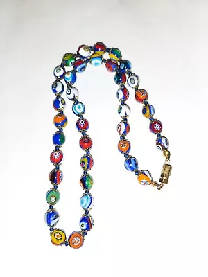 17 Inch Vintage Millefiori Murano Glass Bead Necklace Barrel Clasp Gold Tone • $22