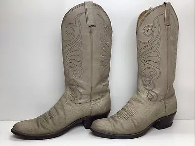 Vtg Mens Dan Post Cowboy Bullhide Dark Ivory Boots Size 9.5 D • $69.99