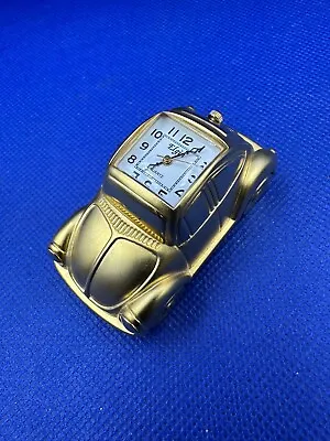 Elgin Volkswagen VW Beetle Mini Clock Bright Gold Car 1980s Metal NEW BATTERY • $19.99