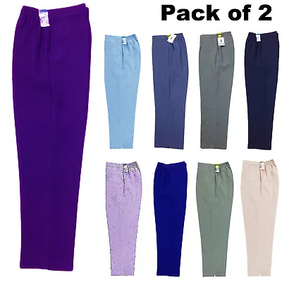 2 Pack Ladies Womens Half Elasticated Waist Trousers High Waisted Size 10 12 14 • £14.99