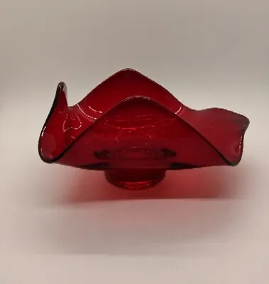Vintage Ruby Red MCM Viking Art Glass Bowl Handkerchief Bowl 6.5 X 4.5 X 3.5 • $17.50