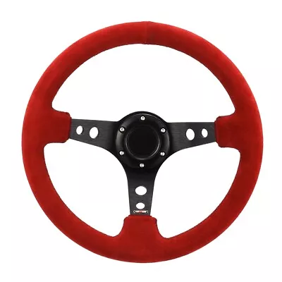 Red Suede 35cm Deep Dish Racing Sport Universal Car Steering Wheel W/Horn Button • $66.49