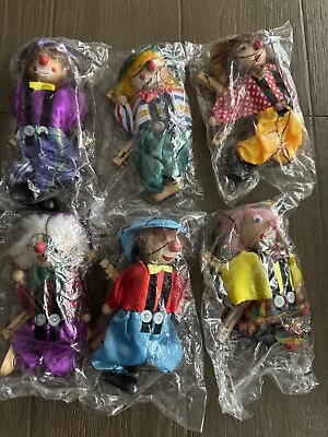 6 Vintage  Clown Pull String Puppet Doll NOS • $95