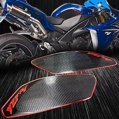 Tank Side Knee Stomp Protector Guard Pad 09-14 Yamaha YZFR1 R1 Black+Chrome Red • $18.98