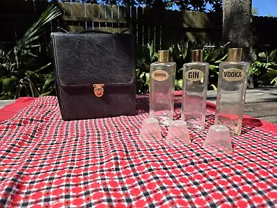 Vintage Mid Century Travel Picnic Liquor Set With Case And Jiggers  • $22.95