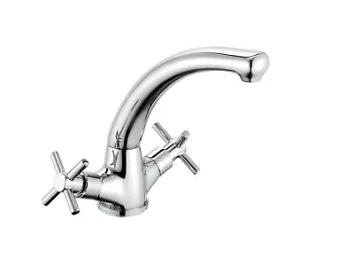 £29.87 • Buy Bathroom Mono Basin Sink Mixer Tap Modern Cross Head Handle Chrome Curved Spout