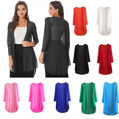 Women's Long Chiffon Open Front Shrug Cropped Bolero 3/4 Sleeve Cardigan Tops • $13.01