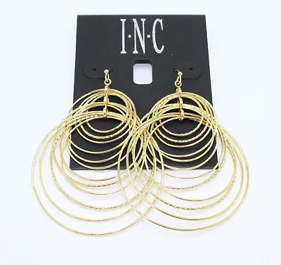 Beautiful New Gold Tone Dangling Circle Fish Hook Earrings By INC. #E1033 • $6.99