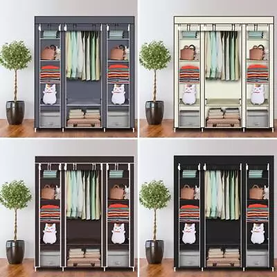 Canvas Fabric Wardrobe Cupboard Folding Hanging Clothes 12 Storage Shelves UK • £17.99