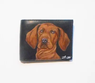 Hungarian Vizsla Dog Wallet For Men Hand Painted Bifold Leather • $45