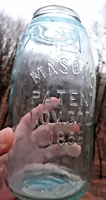 Blue Mason's 1858 Cross Jar 1/2 Gallon Ground Pat Nov 26 '67 105 Antique • $24.99