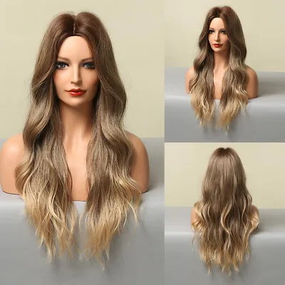 Long Wavy Ombre Brown Blonde Synthetic Wigs Women Hair Wigs Cosplay Daily Party • $16.73