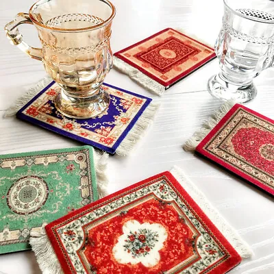 Vintage Persian Style Tassel Coaster Mini Woven Table Mat Photography Prop Decor • $8.04