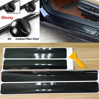 4Pcs Universal 5D Carbon Fiber Car Scuff Plate Door Sill Panel Sticker Protector • $10.25