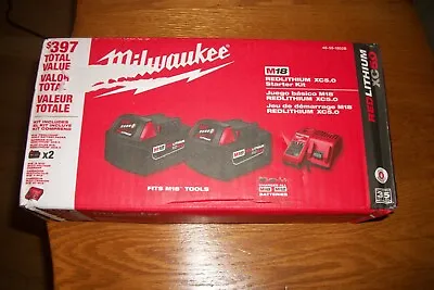 Milwaukee M18 2 Pack XC5.0 Ah Starter Kit Battery Charger 48-59-1852B - SEALED • $136.99