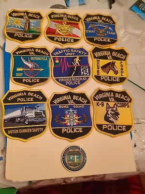 Virginia Beach Police Department Patch Lot Of 9 Units And Challenge Coin Rare • $9.99