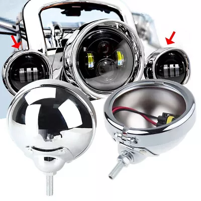 2PCS For Harley Motorcycle 4.5'' 4-1/2 Inch Chrome LED Fog Passing Light Housing • $36.95