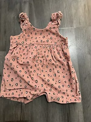 TU Baby Girl 0-3 Months Pink Short Dungarees Outfit Animal Print • £0.99