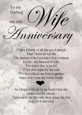 £3.99 • Buy NEW 'To My Darling Wife On Our Anniversary' A5 Card - Love Keepsake Memories