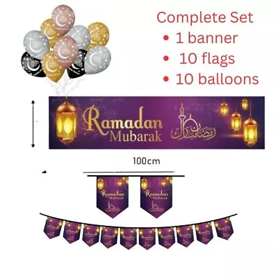 £4.99 • Buy Ramadan Mubarak Set Banner Bunting Balloons Decorative Wall Hanging Calendar2023