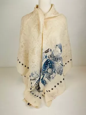$410.09 • Buy $625 Alexander McQueen Ivory Wool Blend Floral Skull Scarf Shawl 616648 9268