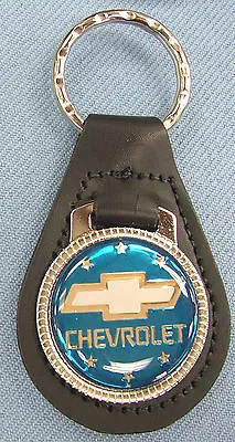 Vintage Blue CHEVROLET BOW TIE Black Leather #3292 Key Ring 1967 1968 1969 1970  • $24.95