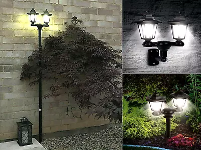 Solar Lamp Post Outdoor Dual Lighting 1.55m High 3 In 1 Wall Mounted Or Border • £14.99