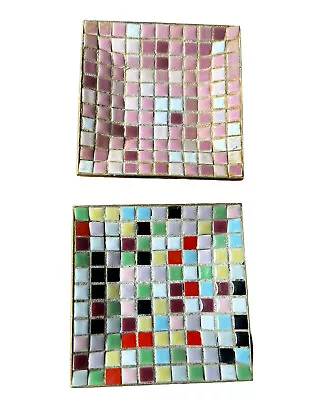 VTG MCM Square Mosaic Tile Trays Trinket Holders Ashtray Lot Of 2 Rainbow Pink • $24