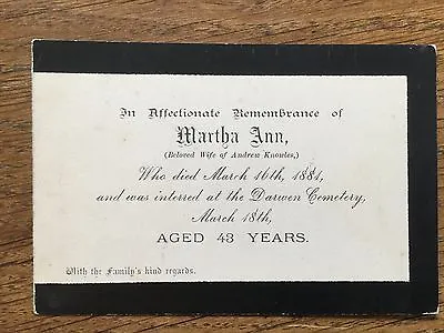 Martha Ann Knowles Died 1884 Darwen Memoriam Remembrance Card Genealogy   • £9.99