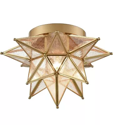 Brass Moravian Star Ceiling Lights Flush Mount Seeded Glass 12  Foyer Light • $79.99