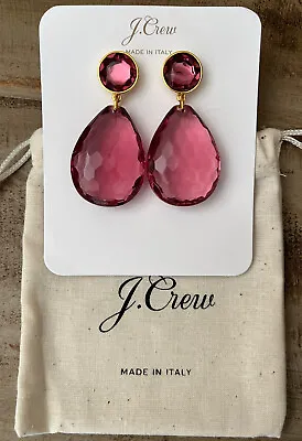 J Crew MADE IN ITALY Teardrop Resin Crystal Drop Statement Earrings Pink NWT • $43.19