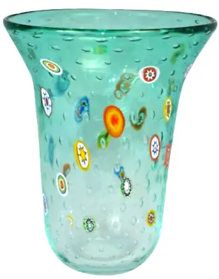 MURANO Art Glass Vase Clear/Aqua Murrine Controlled Bubbles Gambaro & Poggi New • $260.99